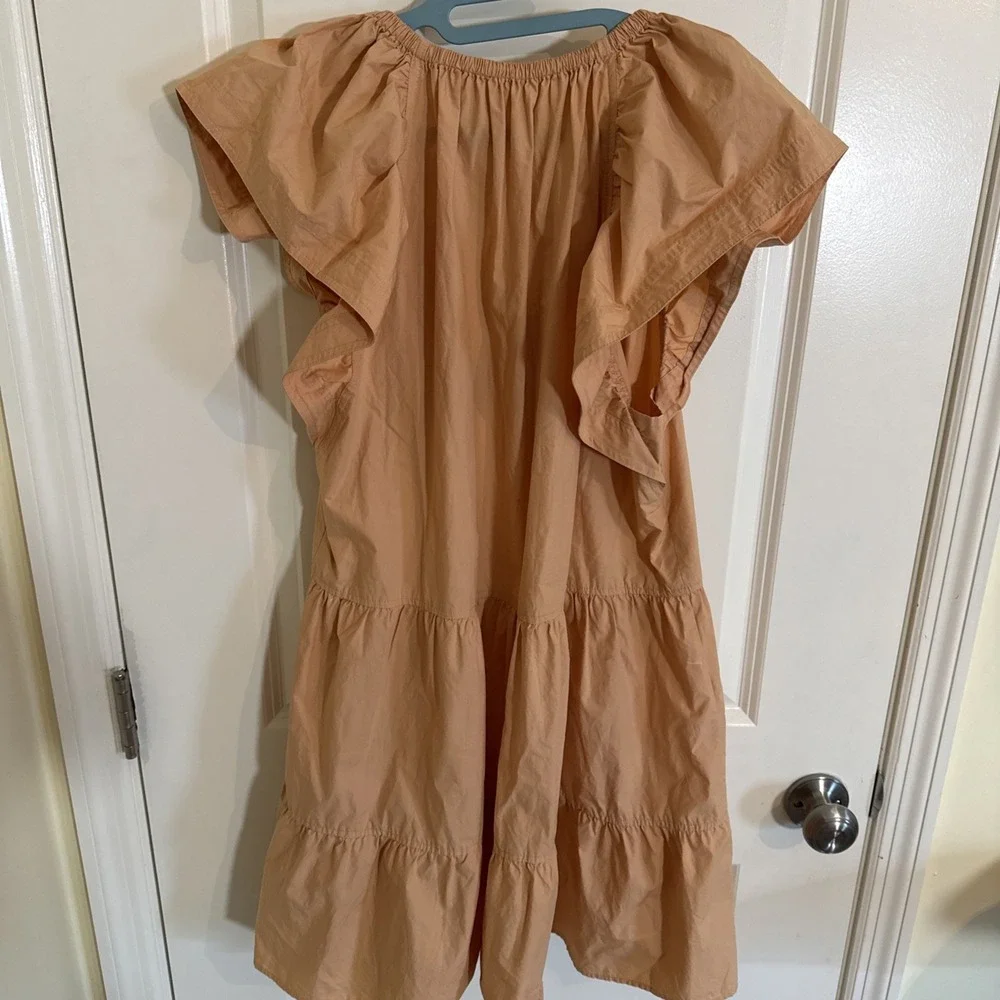 A.L.C. Harper Ruffle Sleeve Dress Peach Orange Mini Cotton Tiered A Line US 8 - Picture 4 of 6